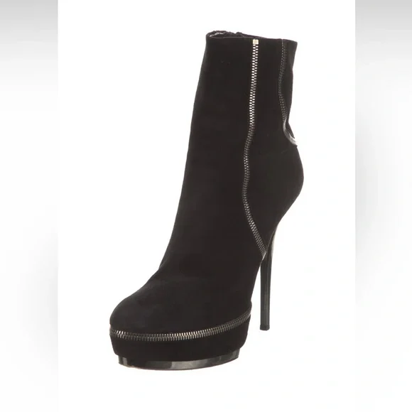 GUCCI black suede platform boots booties with zipper accents - Picture 2 of 8